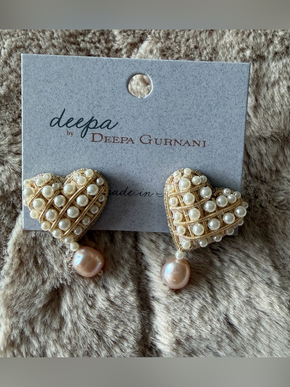Deepa gurnani Pearl-Embellished Heart Drop Earrings - Cream